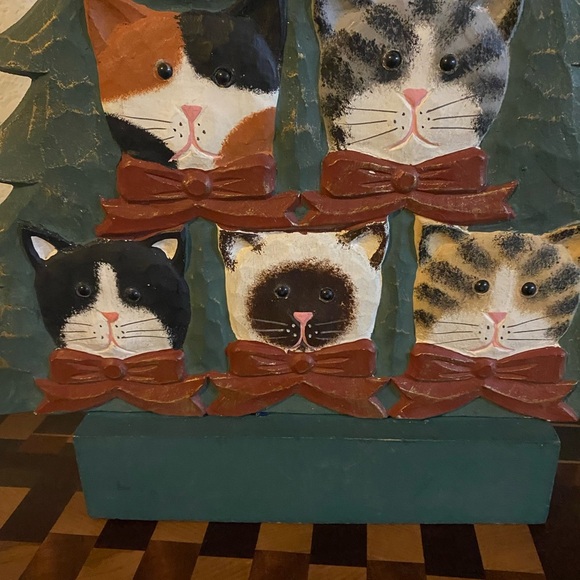 Vintage Hand Painted Wood 6 Cat Angel Tree Standing Philippine Figurine 12”H - Picture 6 of 14